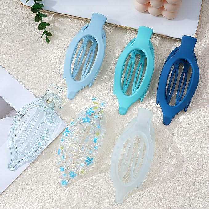 French Flat Hair Clips for Women - 6Pcs Flat Hair Claws for Thin Thick Hair Strong Hold No Slip Grip Hair Claw Clips for Women Girls (Flower (Blue)) AWAYTR