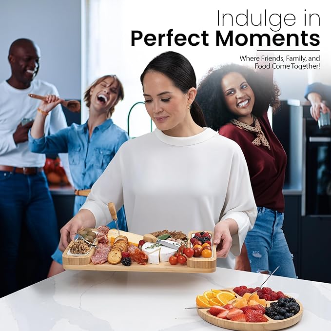 Charcuterie Board Gift Set - Bamboo Cheese Board & Serving Tray for Meat, Cheese, Crackers, Fruit - Large Wooden Charcuterie Boards for Parties - Wedding, Housewarming, Birthday Gifts for Women Bamb%C3%BCsi