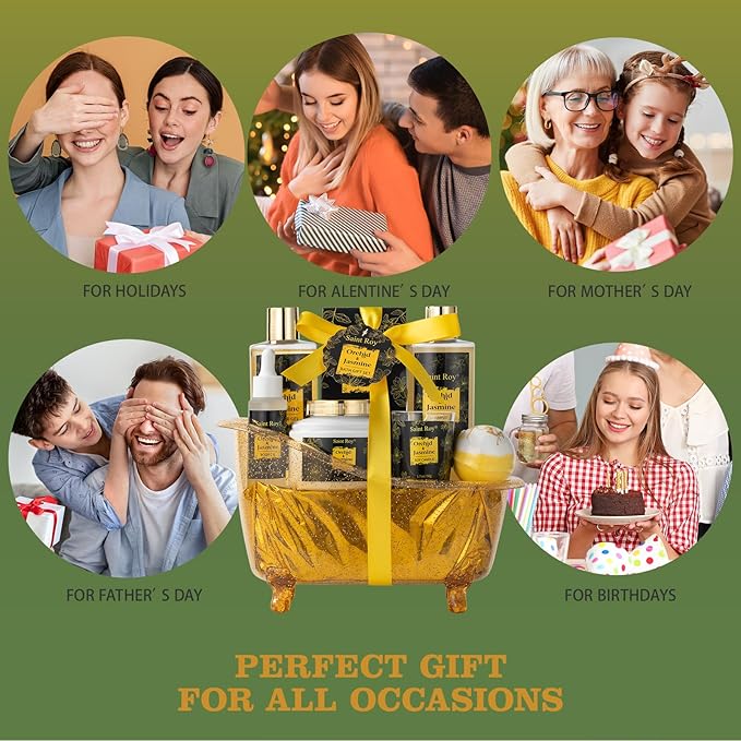 Luxury Home Spa Bath Gift Basket, Spa gift basket Christmas Gifts for Women men, Spa Kit Self-care Gifts, Spa Collection Gift, Orchid Jasmine Bath and Body Gift Pampering Spa Gifts Mother's Day Gift SaintRoy