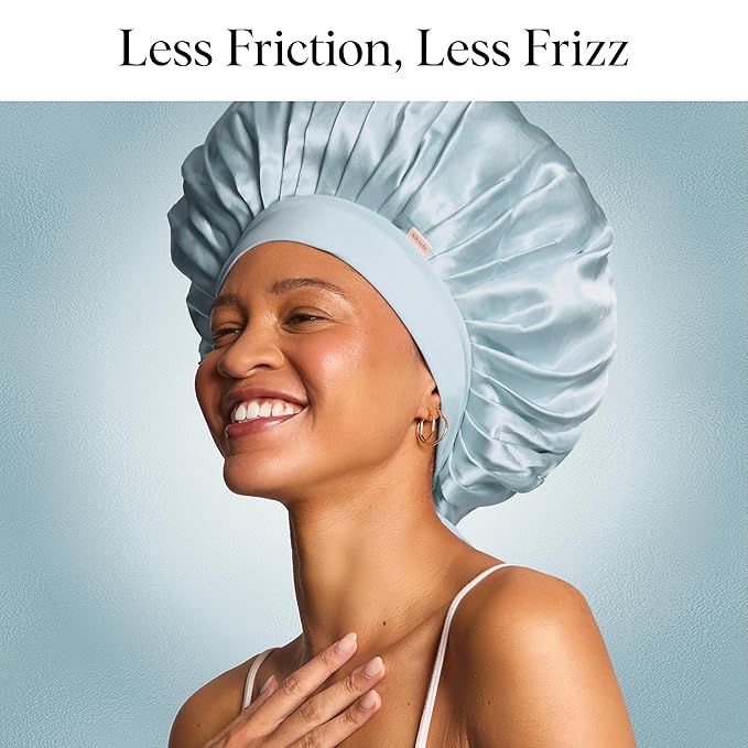 Kitsch XL Satin Bonnet for Sleeping - Softer Than Silk Hair Bonnet for Women - Secure Fit, Adjustable Night Cap for Curly & Textured Hair - Prevents Breakage, Tangles & Thinning- Haze Blue Kitsch