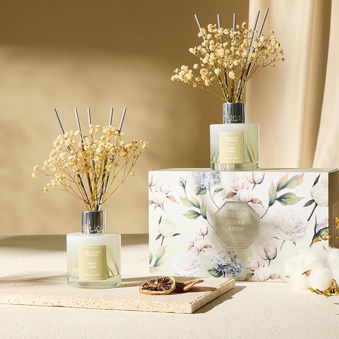 Airkeep Reed Diffuser 3.38 oz (100ml) 2pk, Clean Linen Scented Reed Diffuser Set,Reed Diffuser & Oil Diffuser Sticks, Aromatherapy, Airkeep Reed Diffuser Set Box 2-Clean Linen Airkeep