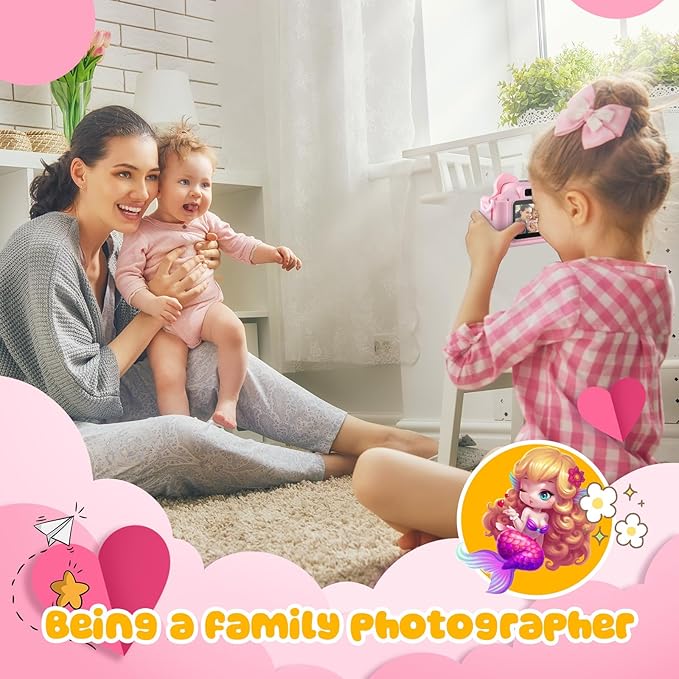 Camera for Kids Girls Age 3-8, Mermaid Toys Toddler Digital Camera Christmas Birthday Gifts for 3 4 5 6 7 8 Years Old Girl, Cute Selfie Video Camera, HD 1080P, 32GB SD Card EnvyvipLLC