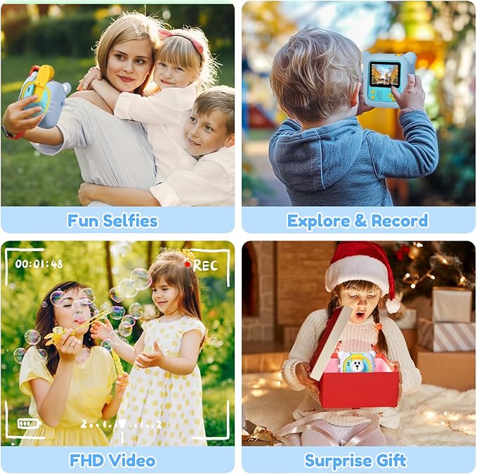 Kids Camera Instant Print, 7 Print Paper (4 Color: O/R/G/B+3 B&W), 2.4" Screen Instant Camera for Kids Ages 3-12,1080P, 180°Flip Lens,32GB Card- Christmas Birthday Present for Boys & Girls,M2 ARNSSIEN