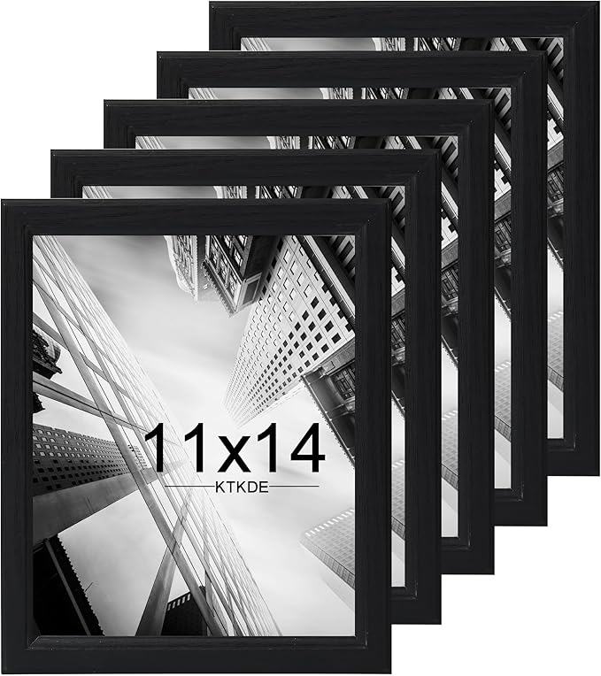 KTKDE 11x14 Picture Frame Set of 5,Black Wooded Shatter Resistant Glass, Vertical & Horizontal Wall Hanging for Wall Display,Studio Gallery Photo Frame for Photos, Posters & Art Prints KTKDE