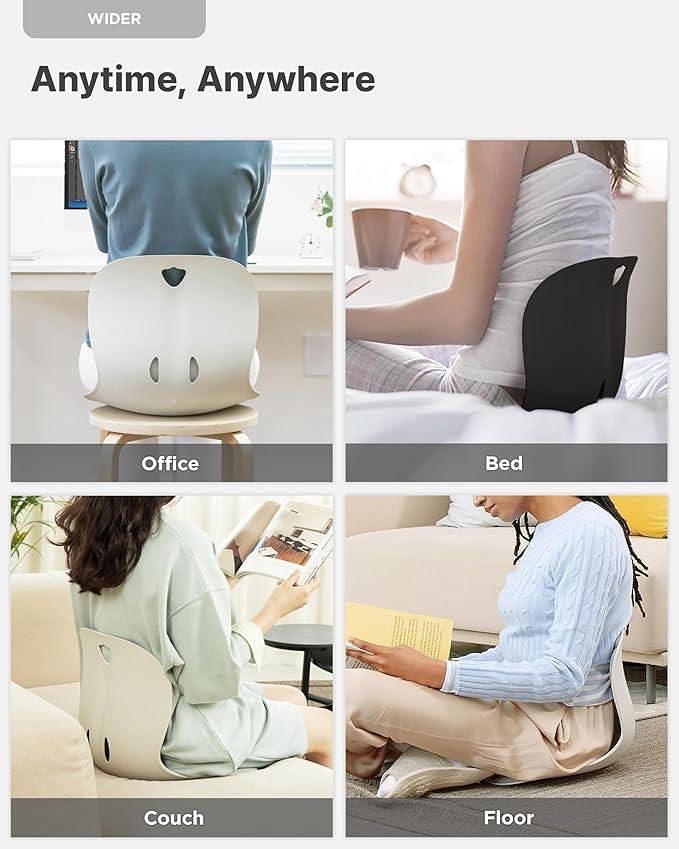 Curble Wider(Standard Wide) – Ergonomic Lower Back Support, Lumbar Support Back Posture Corrector for Low Back Pain Relief, Perfect for Home Office Desk Chair, and Floor Seat, Patented (Black) curble
