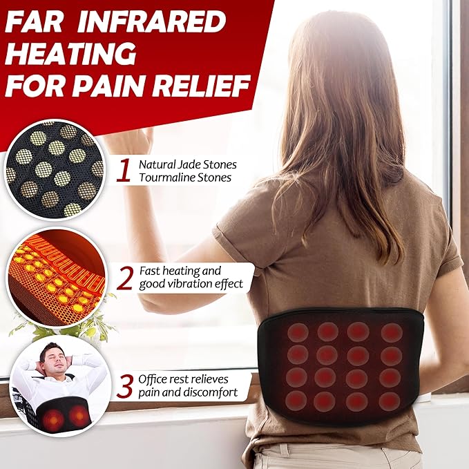 UTK Vibrating Far Infrared Heating Pad for Back Pain Relief, Hot to 159℉, Lower Back Massager Gift for Women Men, FSA-HSA Eligible, 3 Vibration, 16 Timers Auto-Off, 20 Jades, 35-55" Adjustable Size UTK