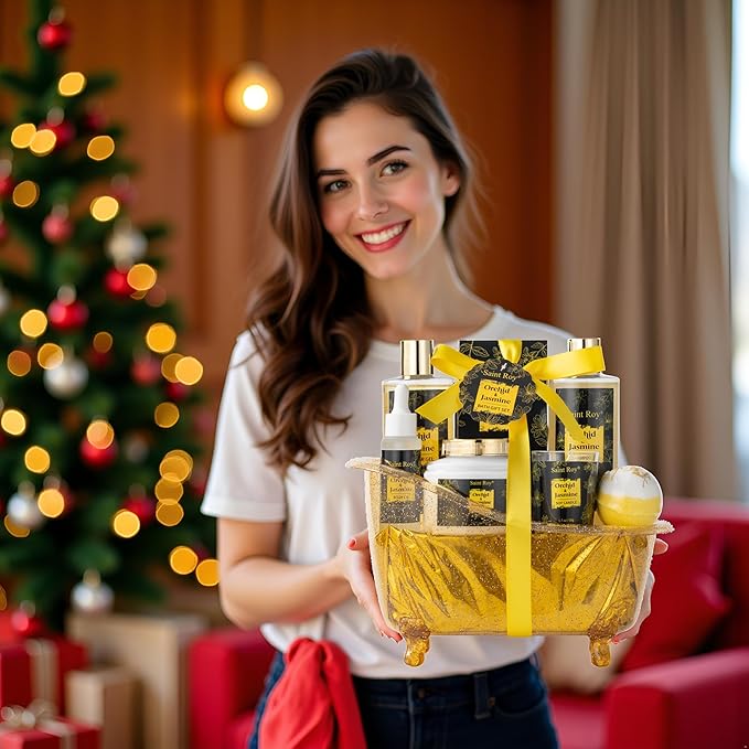 Luxury Home Spa Bath Gift Basket, Spa gift basket Christmas Gifts for Women men, Spa Kit Self-care Gifts, Spa Collection Gift, Orchid Jasmine Bath and Body Gift Pampering Spa Gifts Mother's Day Gift SaintRoy