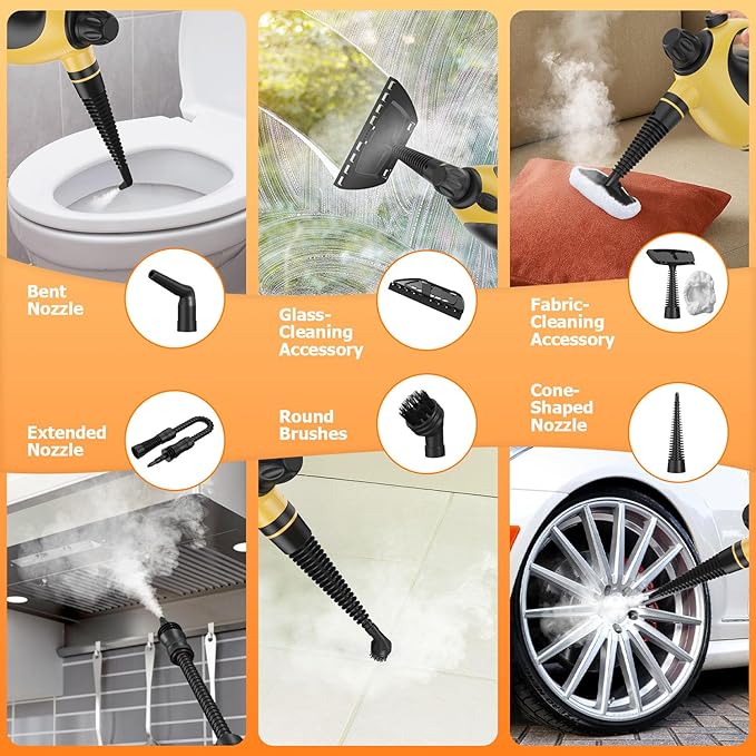 Handheld Steam Cleaner - High Pressure Steam Cleaner for Home, Multi-Functional Cleaning Tools for Kitchen, Bathroom, Couch, Car. Portable Steamer Makes Housework Easier Kick Boosters