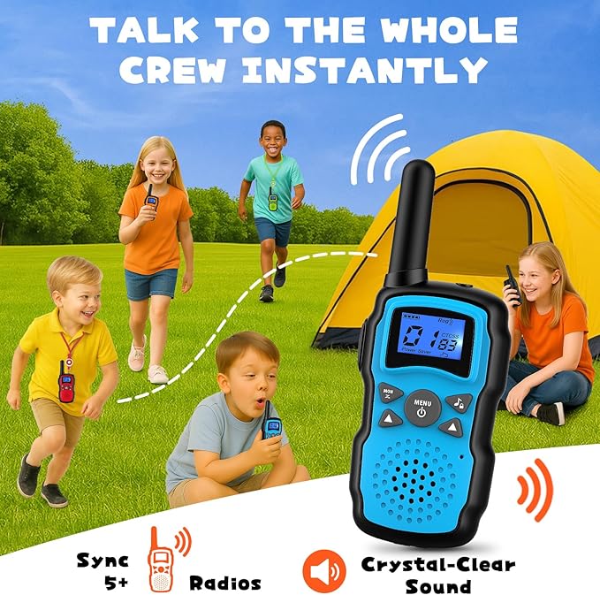 Wishouse Walkie Talkies for Kids Rechargeable 4 Pack,Walky Talky for Adults 2 Way Radio with 2 USB Chargers 12000mAh Battery,Camping Games Toy Birthday Halloween Xmas Gift for Children Family WisHouseWALKIETALKIESFORTHEENTIREFAMILY