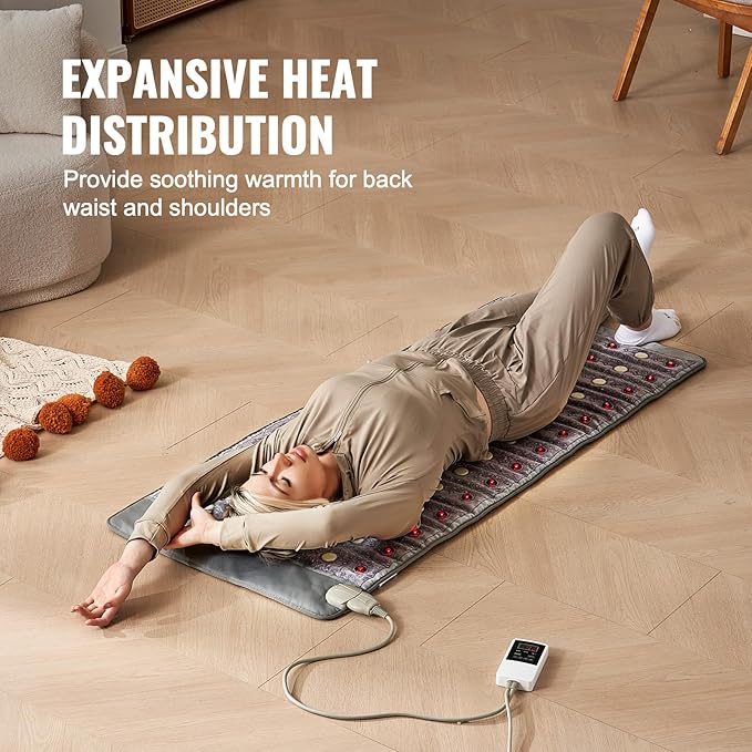VEVOR Far Infrared Heating Pad, Amethyst Heating Pad with Jade & Tourmaline Stones, 660nm Photon Light & Negative Ions, 103-159℉ Hot Gemstone Mat with 0-12 Hours Timer for Waist Shoulder (60" x 24") VEVOR