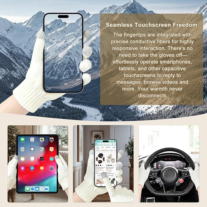 Womens Winter Warm Beanie Hat Long Neck Scarf and Touchscreen Gloves Set with Fleece Lined Pom Skull Caps for Women Harcent