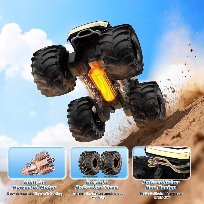Remote Control Car for Boys, 1:18 Monster Trucks Toys Amphibious RC Cars, 2.4 GHz Waterproof RC Trucks, 4WD All Terrain Off-Road Pickup, Kids Toys for 6-12 Year Old Boys Girls Christmas Birthday Gifts 1
