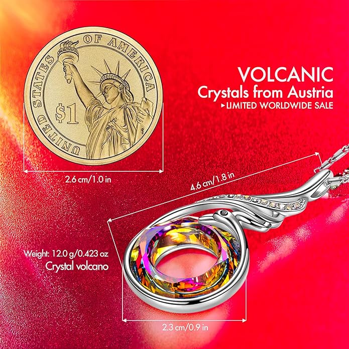 Kate Lynn "Rise From the Ashes Phoenix Necklace Made with Crystals from Austria, 18"+2" Necklace, Packaged with Jewelry Box, Birthday Gift for Women, Symbol of Luck and Renewal KateLynn
