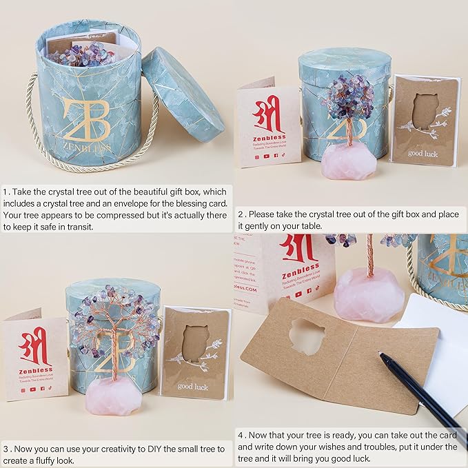 ZenBless 7 Chakra Healing Crystals Stones Tree of Life, Feng Shui Money,Little Fake Bonsai Tree Crystal Zen Spiritual Home Living Room Cubicle Office Desk Decor and Accessories for Women ZenBless