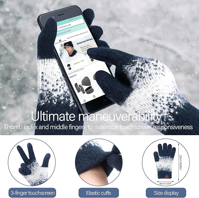 Womens Winter Knit Beanie Hats and Touchscreen Gloves Long Scarf Set with Warm Fleece Lined Skull Caps Scarves for Women FZFANTASTICZONE