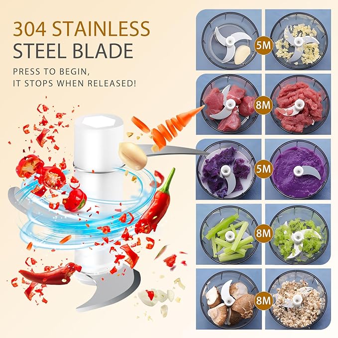 EASYSPEED Electric Garlic Chopper 1Cup, Mini USB Charging Wireless Food Processor with 304 Stainless Steel, 2 Sharp Blades, Portable Kitchen Meat Grinder for Onion, Garlic, Ginger, Chili EASYSPEEDSL