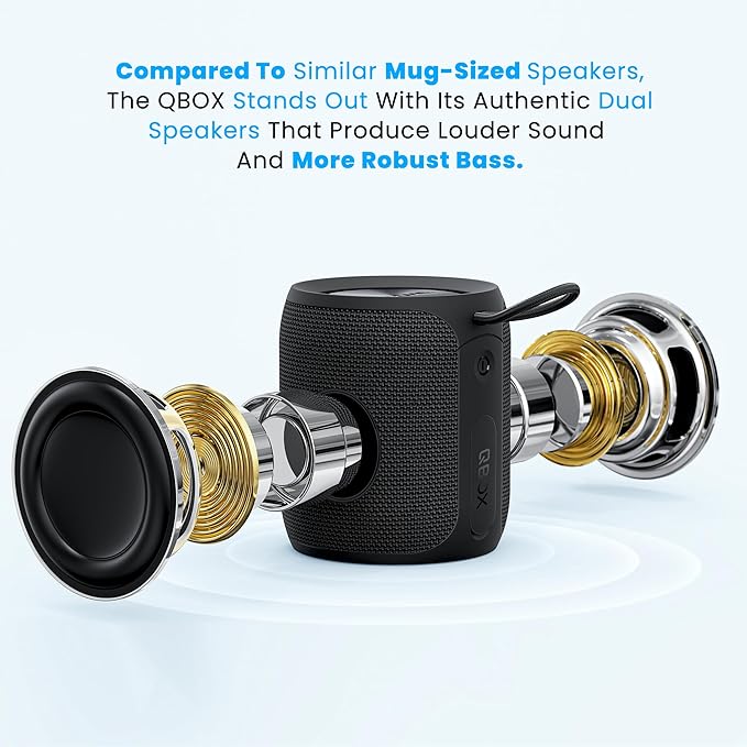 MIATONE QBOX - 16W Bluetooth Speaker IP67 Waterproof Speaker with Deep Bass, Portable Speakers for Beach Camping Accessories, Gifts for Men Fathers Him - Black Miatone