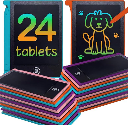 Party Favor Mini LCD Writing Tablet for Kids, 24 Pack – 4.5 Inch Mini Drawing Board. Fun and Educational for Kids That Sketch and Doodle. Perfect Goodie Bag and Gift Bag Filler, School Prize Or Gift Kick Boosters