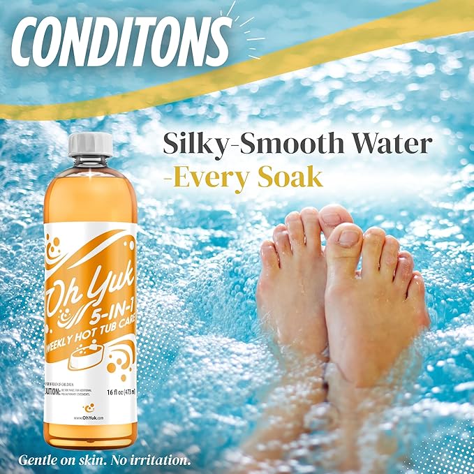 Oh Yuk 5-in-1 Weekly Hot Tub Care – All-in-One Spa Cleaner, Clarifier, Conditioner – Helps Control pH Balance & Combats Buildup – Hot Tub Chemicals for All Types Including Inflatable & Portable –16oz OhYuk