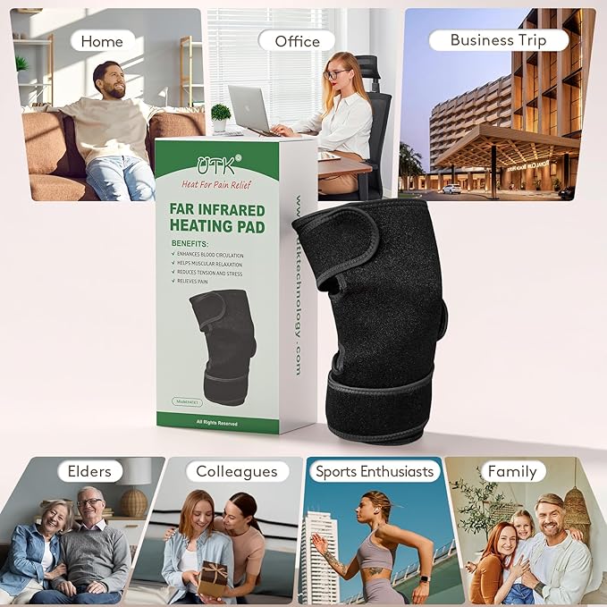 UTK Far Infrared Heating Pads for Knee Pain Relief, Heated Knee Brace Wrap with 6 Jade Stones & 3 Heat Settings & Auto Shut Off, Knee Heating Pad for Knee Pain & Stress Relief UTK