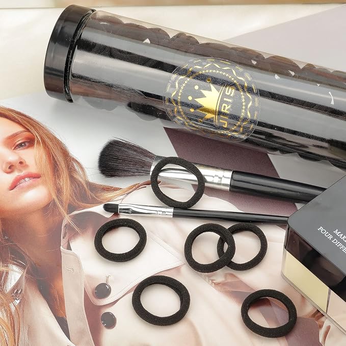 100 pcs No Break Hair Ties fitting Kit, and limited-time Starter Kit | Gentle for any hair type with no slipping or snagging Color mixing(Black) JIRIS