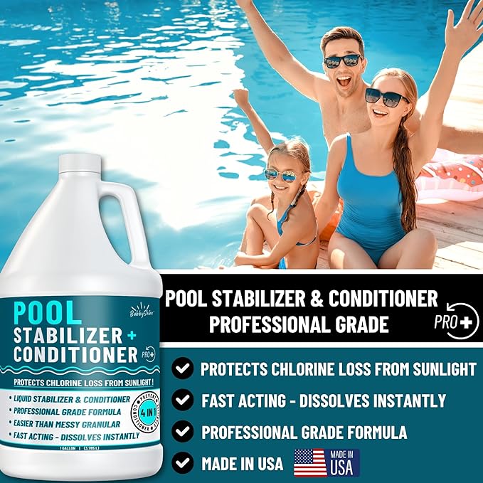 Pool Stabilizer - Cyanuric Acid Pool Stabilizer, Liquid Chlorine Stabilizer for Pool Chemicals, Swimming Pool Conditioner Stabilizer, Pool Stabilizer for Salt Pool & Chlorine, 1 Gallon BubbyShine