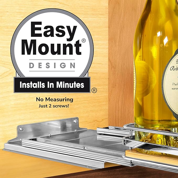 LYNK PROFESSIONAL® Élite™ Pull Out Spice Rack Organizer for Inside Kitchen Cabinets - 10-3/8 inch Wide - Slide Out Drawer – Wood/Chrome Sliding Spice Cabinet Organization Shelf Racks - 1 Tier LYNKPROFESSIONAL