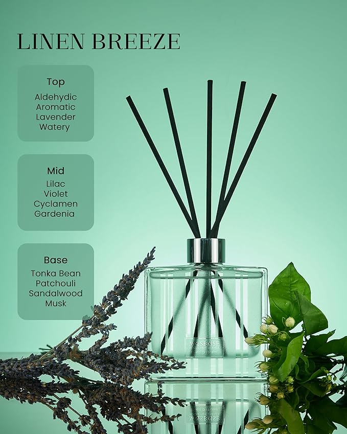 M&SENSE Linen Breeze Reed Diffuser Set - 7.04oz Scented Diffusers for Home with Sticks, Shelf Decor for Bedroom Bathroom Office for Women Friend MSENSE