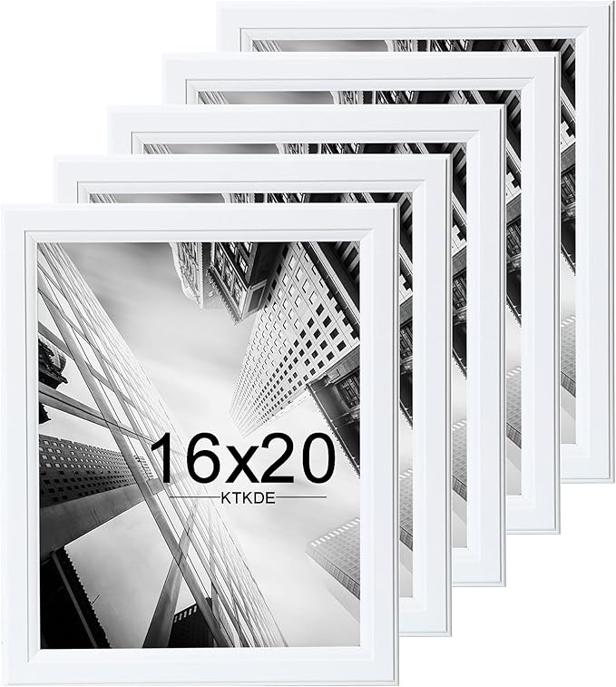 KTKDE 16x20 Picture Frame Set of 5,Studio Gallery 16 by 20 Poster Frame White Wooden, Large Frame for Photos, Posters - Art Prints best gift KTKDE