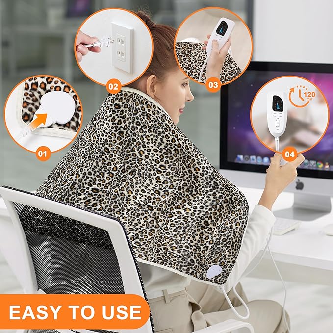 Deepsoon Heating Pad,Electric Heating Pads for Back,Neck,Abdomen,Moist Heating Pad for Shoulder,Knee,Arms,Legs,Dry/Moist Heat & Auto Shut Off,Birthday Gifts for Men and Women,Leopard Print,33x17 Inch Deepsoon