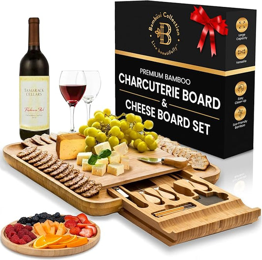 Charcuterie Board Gift Set - Bamboo Cheese Board and Knife Set - Housewarming Gifts for New Home, Wedding Gifts for Couples 2025, Bridal Shower Gifts, Birthday Gifts for Women Bamb%C3%BCsi
