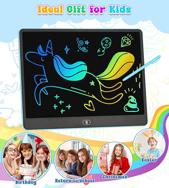 LCD Writing Tablet Doodle Board, 16 inch Colorful Drawing Tablet Writing Pad for Kids, Electronic Erasable Learning Educational Girls Gifts Toys for 3 4 5 6 7 Year Old Girls Boys pbeknco