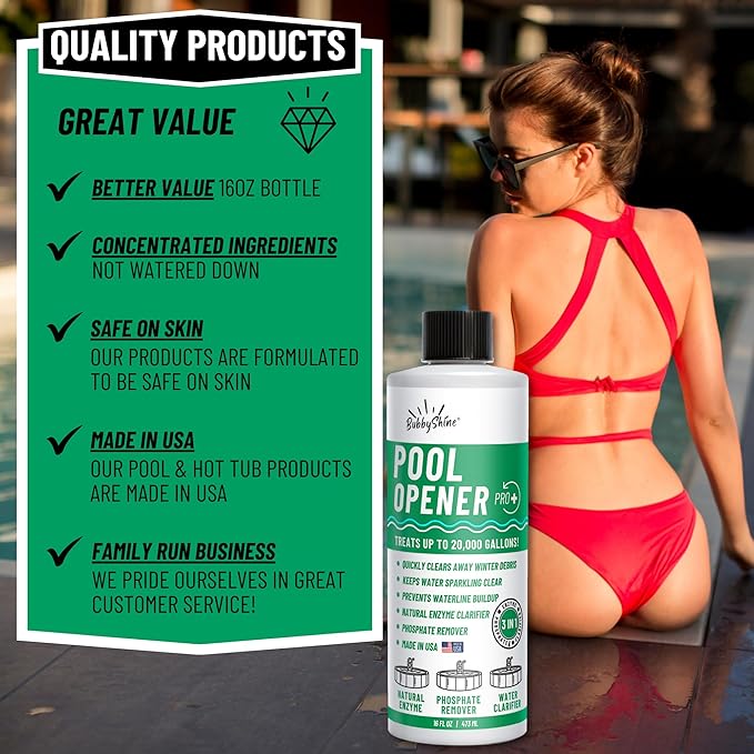 3in1 Pool Start Up - 20,000 Gallon Pool Opening Kit For Above Ground Pool, Pool Opening Kit for Inground Pools, Pool Starter Kit, Salt Water & Chlorine Compatible Pool Chemicals BubbyShine