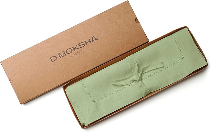 D'Moksha Homes Sage Green Linen Cloth Placemats Set of 4-100% Pure Linen Hemstitch Placemats 14 x 19 Inch - Classic Hemstitch Table Place Mats for Christmas - Handcrafted and Machine Washable DMokshaHomes