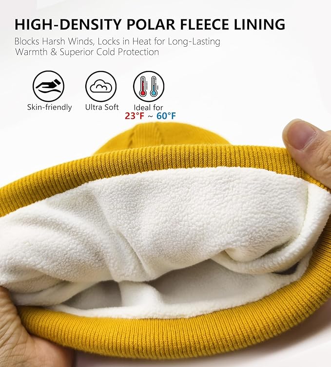 Winter Fleece Lined Beanie for Men Women, 100% Cotton Knit Thick Warm Beanies Hat, Cuffed Fisherman Hats Ski Skull Cap Simapu