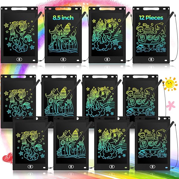 Tinlade 12 Pack LCD Writing Tablets for Kids, 8.5 Inch Erasable Doodle Boards Portable Electronic Drawing Pads, Learning Bulk Toys Gifts for Christmas School(Black) Tinlade