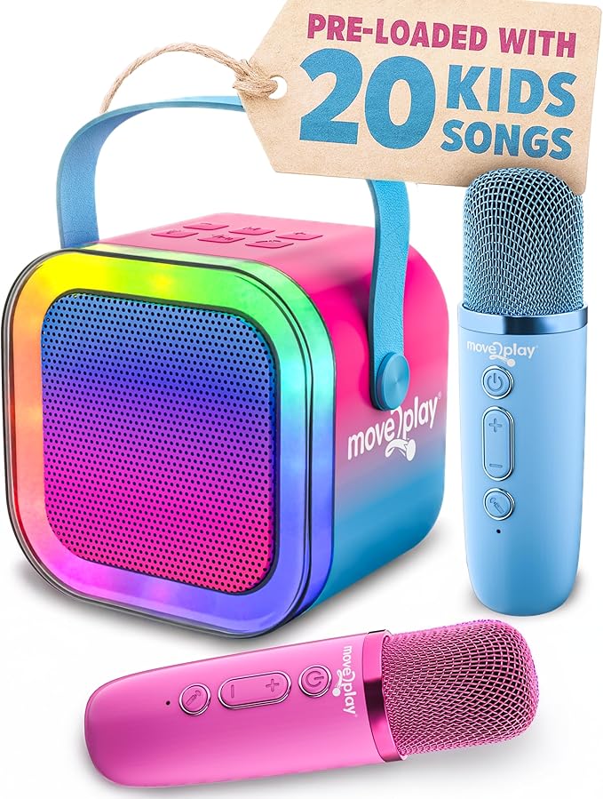 Move2Play, Karaoke Machine for Kids | Includes 20+ Kid Songs | 2 Microphones | Connect with Bluetooth | 3, 4, 5, 6, 7+ Year Old Gift | Toy for Girls, Boys, & Toddler | Birthday Present Move2Play