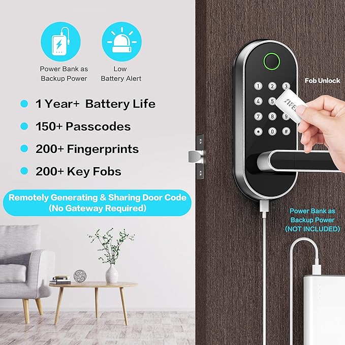 Fingerprint Smart Door Lock with Handle & Keypad – No More Lost Keys, Keyless Entry & Remote Access for Home, Kids, Airbnb & Rental Property, DIY Install, Alexa & Google Compatible SifelySmartLocks