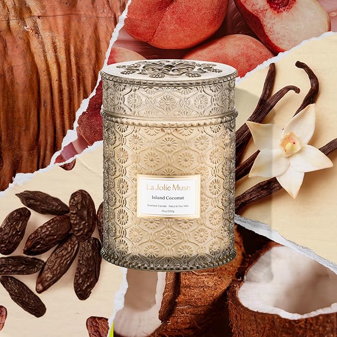LA JOLIE MUSE Vanilla Coconut Candle – Coconut, Freesia & Vanilla | 19 oz Large Wooden Wick Candle | Natural Soy Wax | 90 Hours Clean Burn | Gift-Ready for Hosts & Gatherings | Elegant Home Décor LaJol%C3%ADeMuse