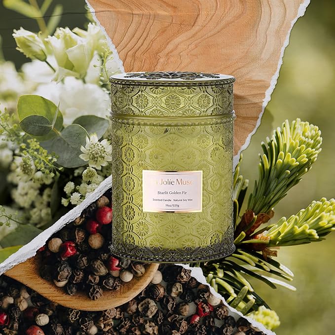 LA JOLIE MUSE Christmas Candle | Starlit Golden Fir | Pine, Cedarwood & Fir Balsam | 19 oz Large Wooden Wick Soy Candle | 90 Hours Clean Burn | Gift-Ready for Christmas & Winter Gatherings LaJol%C3%ADeMuse