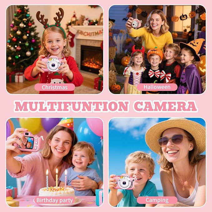Kids Selfie Camera Toys for 3 4 5 6 7 8 9 10 11 12 Year Old Girls，Christmas Birthday Festival Gift for Kids Camera for Kids Upgrade Digital Camera with 32GB SD Card DITUPAN