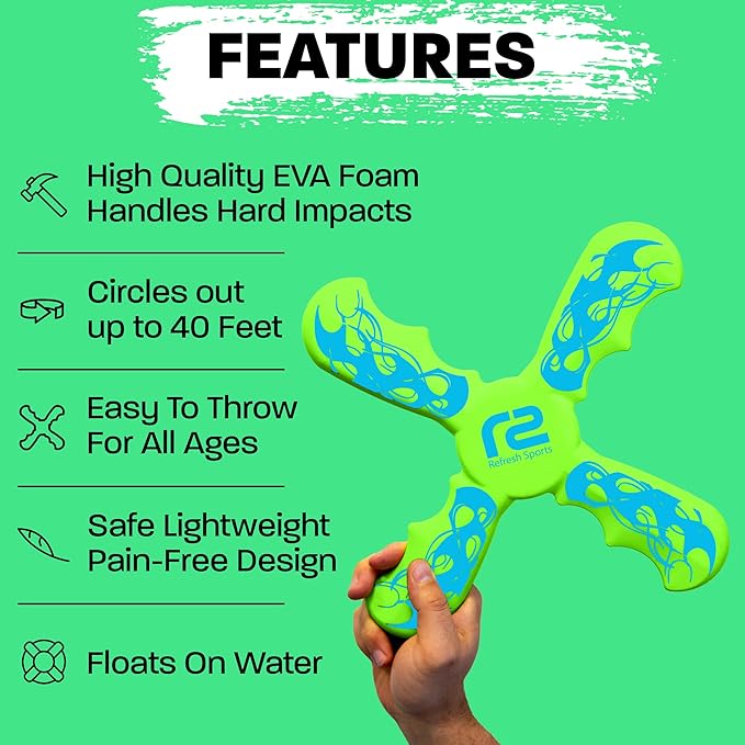 Boomerangs for Kids - Christmass Gifts for Grandkids Boys & Girls All Ages - Outdoor Flying Disc - Fun Boy Stocking Stuffers - Boys Toys Age 8-10 Year Old & 10-12 & Up - Beach Toys for Kids Presents RefreshSports