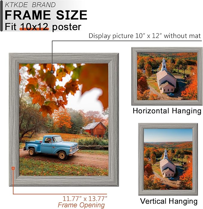 KTKDE 10x12 Picture Frame Set of 5,Grey Wooded Shatter Resistant Glass, Vertical & Horizontal Wall Hanging for Wall or Tapletop Display,Studio Gallery Photo Frame for Photos, Posters & Art Prints KTKDE