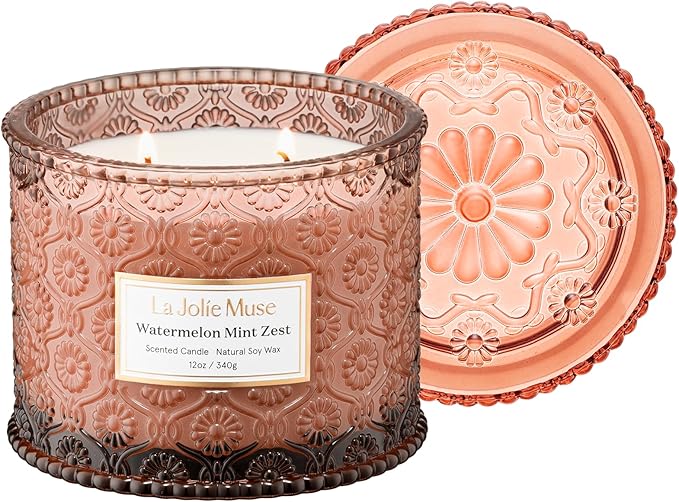 LA JOLIE MUSE Watermelon Mint Zest Candle - Eucalyptus, Sage, Lavender | 12 oz Large 2-Wick Soy Wax Candle | 60 Hours Clean Burn | Gift-Ready for Hosts & Gatherings | Elegant Home Décor LaJol%C3%ADeMuse