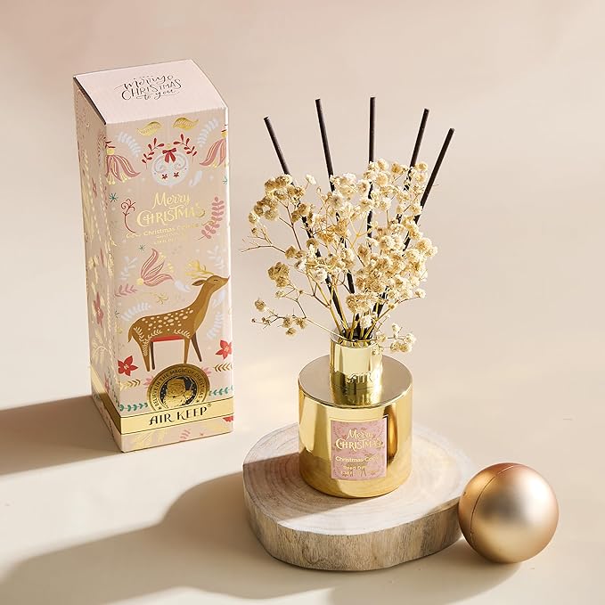 Airkeep Christmas Reed Diffuser Set - 3.38 fl oz (100 ml) Christmas Cookie Oil Diffuser with 8 Reed Sticks, Home Fragrance for Bathroom Shelf Decor Airkeep