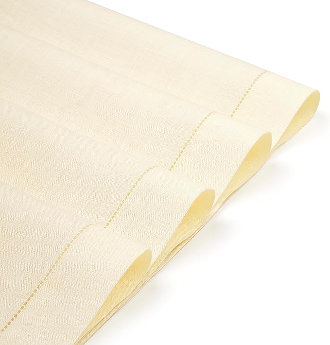 D'Moksha Homes Cream Linen Cloth Placemats Set of 4-100% Pure Linen Hemstitch Placemats 14 x 19 Inch - Classic Hemstitch Table Place Mats for Christmas, Holiday - Handcrafted and Machine Washable DMokshaHomes