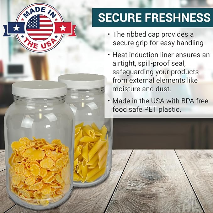 1 Gallon Large Plastic Jar with Lid (1 Pack) - Food Safe & Air Tight - Clear Storage Gallon Container with Lid - Wide Mouth Food Storage Containers - Large Candy Jar for Kitchen & Pantry Organization BillyBuckskinHomeandBeauty