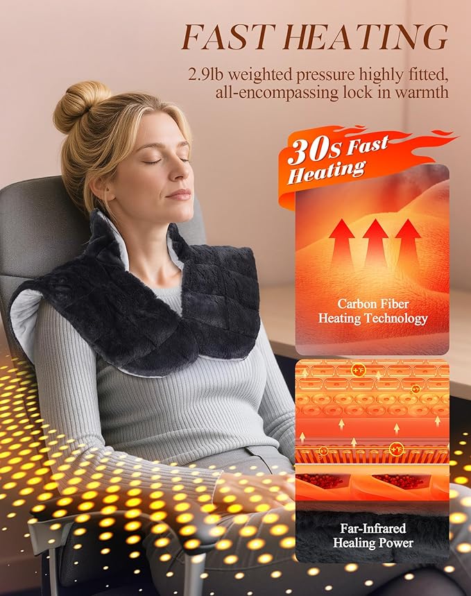 UTK 30s Fast Heating Pad for Neck Shoulder and Back, 6X Deeper Pain Relief Weighted Far Infrared Heating Pads, 8 Heat Options Max 159℉, 16 Auto Timer, 24"x20" Extra Large, Gifts for Women, Men (Grey) UTK