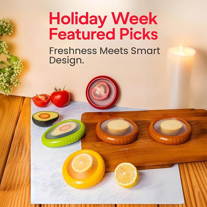 Set of 4 Food Popz Storage Containers | Fruit and Vegetable Anti-Oxidation Storage Box for Avocado, Onion, Lemon & Tomato | Fresh Pod Reusable Fruit Antioxidant Storage for Fridge | BPA-Free Box Doublewave