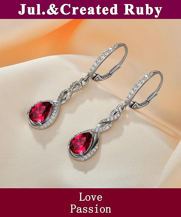Fahonie Sterling Silver Long Drop Earrings with Cubic Zirconia Leverback Dangle Earrings Infinity Knot Birthstone Jewelry Gifts for Women FahonieJewelry